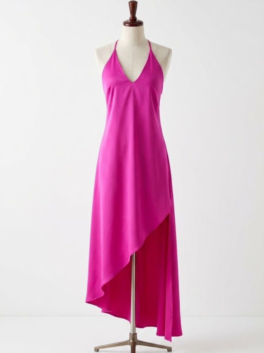 Adelyn Rae Oliana Slip‎ Dress Small Magenta Berry V-Neck High-Low Wedding Guest
